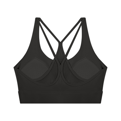 Women's Mesh Panel Cropped Yoga Sports Bra in black, alternate angle