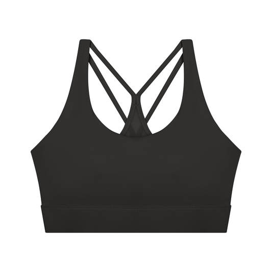 Women's Mesh Panel Cropped Yoga Sports Bra in black