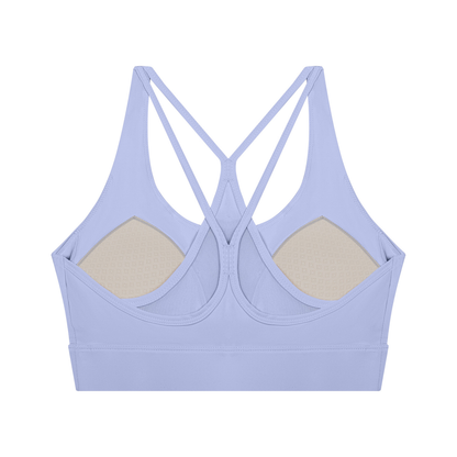 Women's Mesh Panel Cropped Yoga Sports Bra in lavender, alternate angle