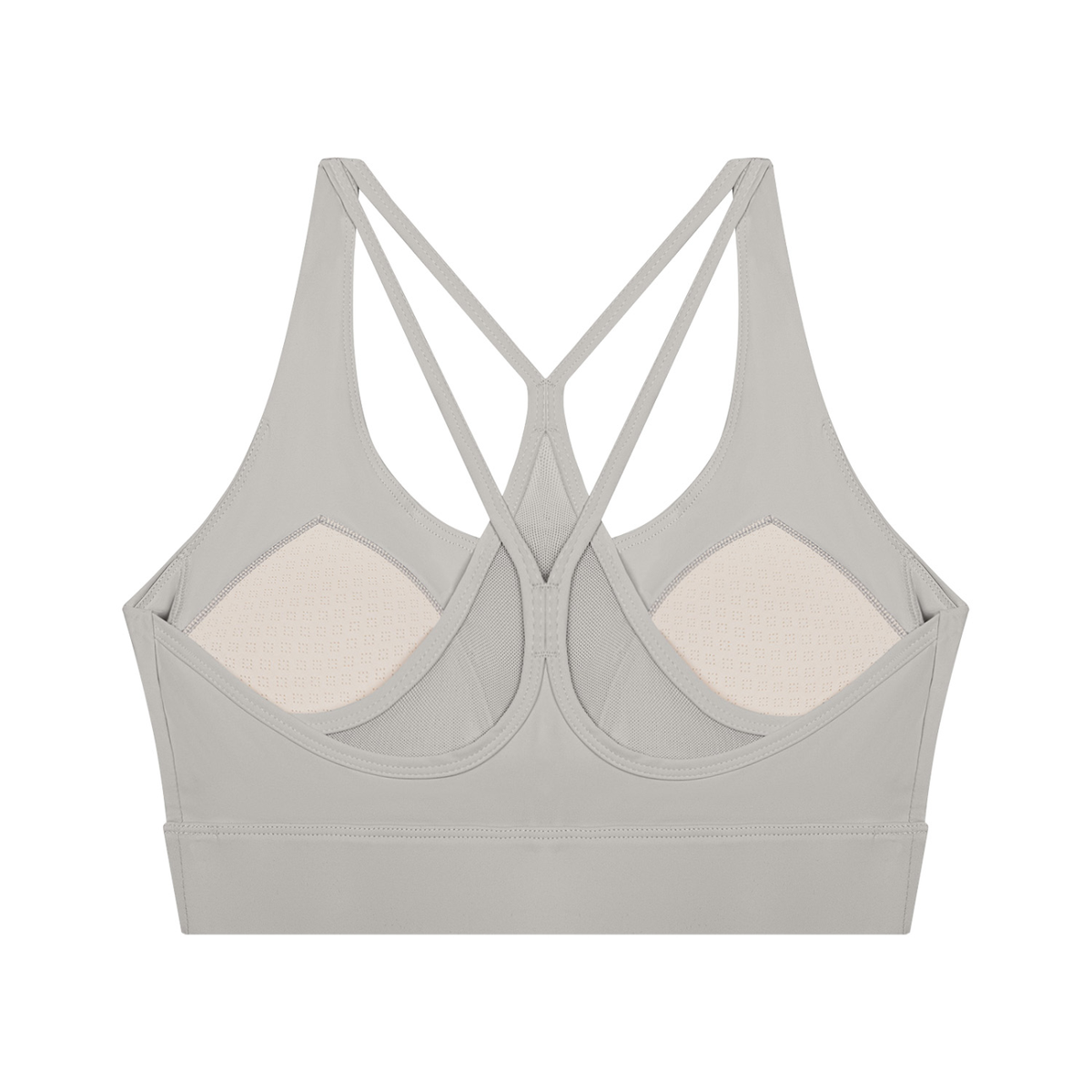 Women's Mesh Panel Cropped Yoga Sports Bra in light gray, alternate angle