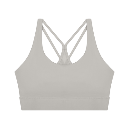Women's Mesh Panel Cropped Yoga Sports Bra in light gray