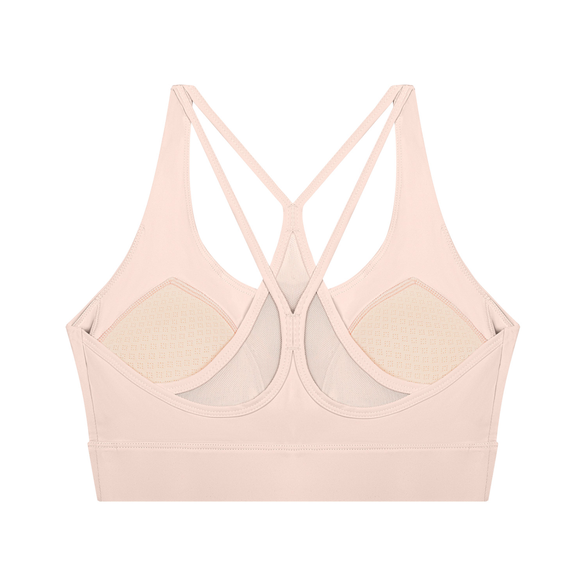 Women's Mesh Panel Cropped Yoga Sports Bra in light pink, alternate angle