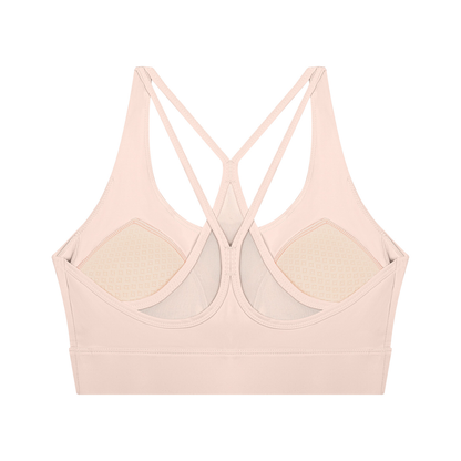Women's Mesh Panel Cropped Yoga Sports Bra in light pink, alternate angle