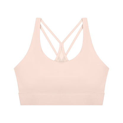 Women's Mesh Panel Cropped Yoga Sports Bra in light pink