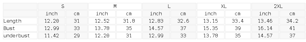 Size chart for the Women's Mesh Panel Cropped Yoga Sports Bra