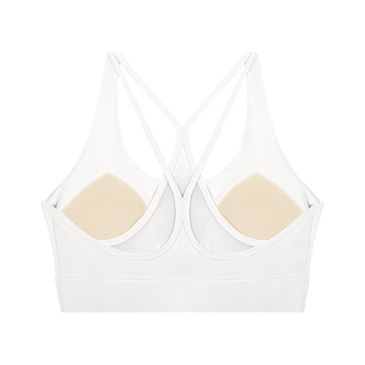 Women's Mesh Panel Cropped Yoga Sports Bra in white, alternate angle