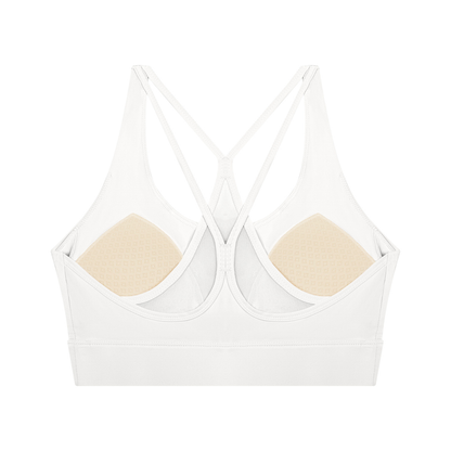 Women's Mesh Panel Cropped Yoga Sports Bra in white, alternate angle