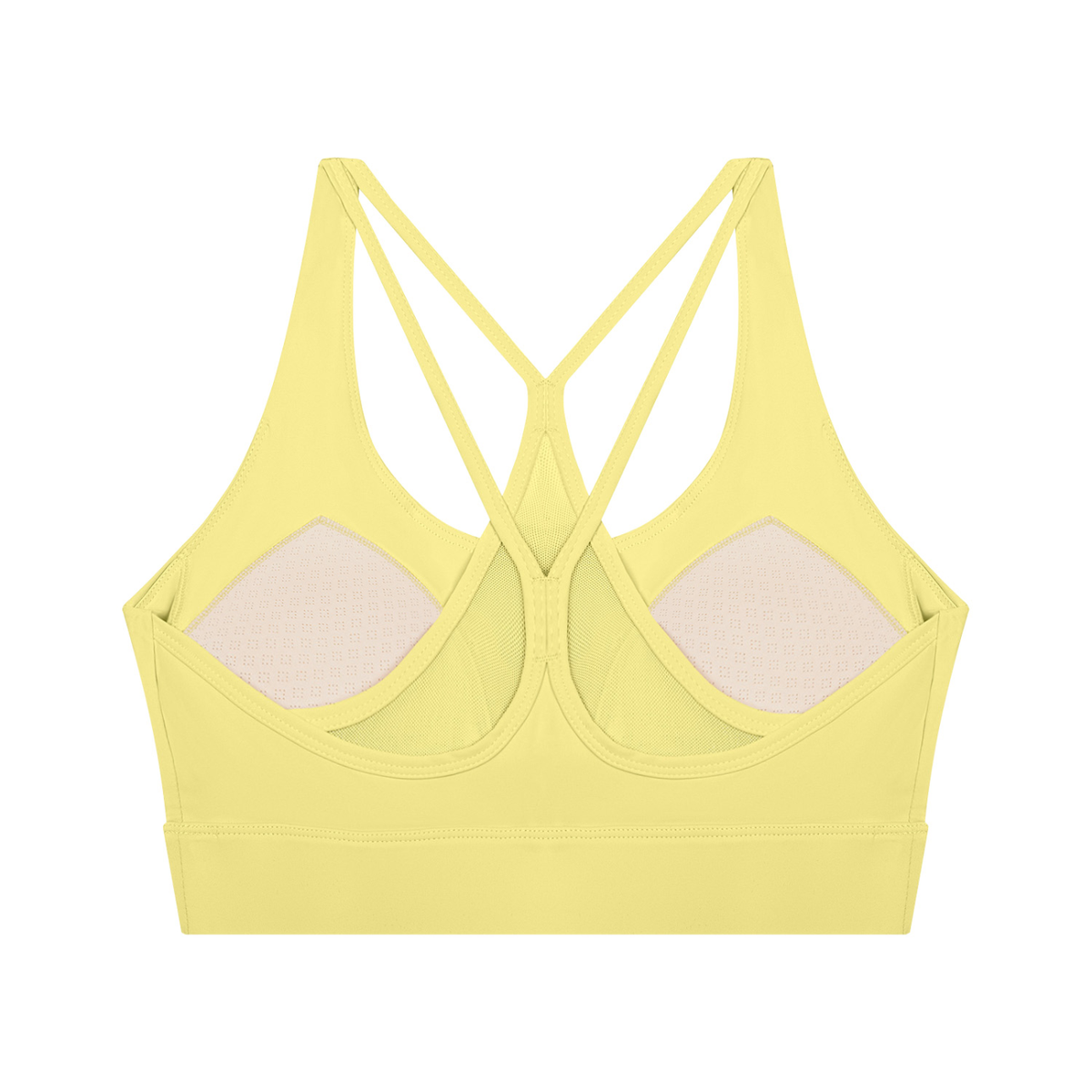 Women's Mesh Panel Cropped Yoga Sports Bra in yellow, alternate angle