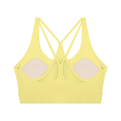 Women's Mesh Panel Cropped Yoga Sports Bra in yellow, alternate angle