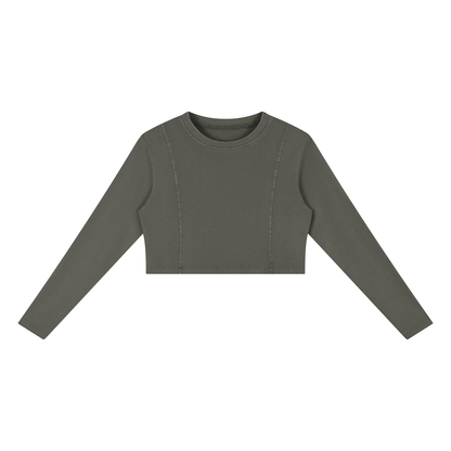 Women's Mineral Wash Crop Sweatshirt in dark gray