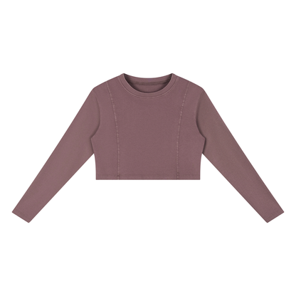 Women's Mineral Wash Crop Sweatshirt in plum purple