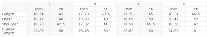 Size chart for the Women's Mineral Wash Crop Sweatshirt