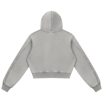 Women's Mineral Wash Full Zip Hoodie in light gray, alternate angle