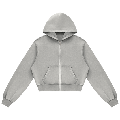 Women's Mineral Wash Full Zip Hoodie in light gray