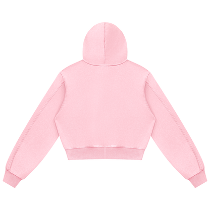 Women's Mineral Wash Full Zip Hoodie in pink, alternate angle