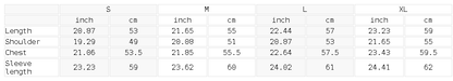 Size chart for the Women's Mineral Wash Full Zip Hoodie
