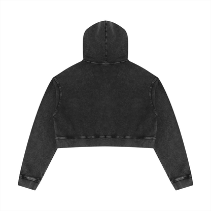 Women's Mineral Washed Crop Hoodie in black, alternate angle