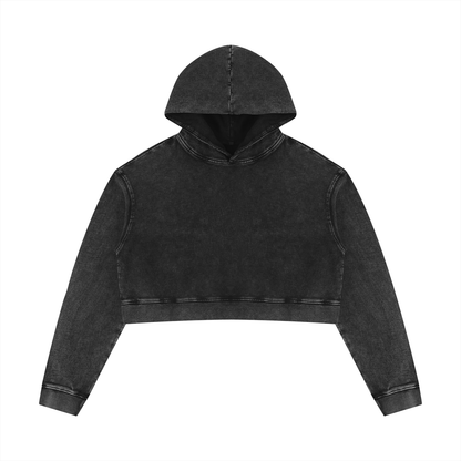 Women's Mineral Washed Crop Hoodie in black