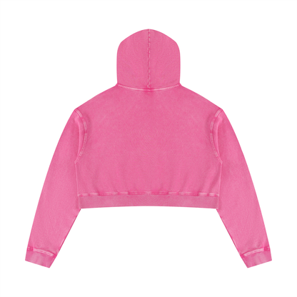 Women's Mineral Washed Crop Hoodie in rose red, alternate angle