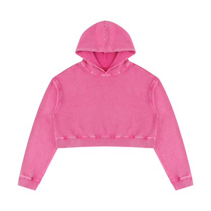 Women's Mineral Washed Crop Hoodie in rose red