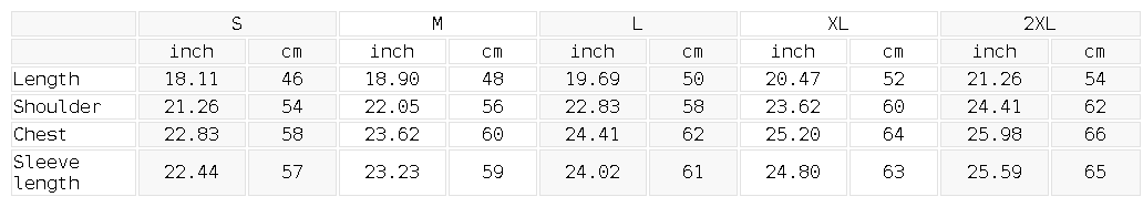 Size chart for the Women's Mineral Washed Crop Hoodie