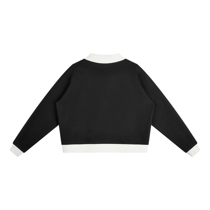 Women's Mock Neck Crewneck Sweatshirt in black with white, alternate angle