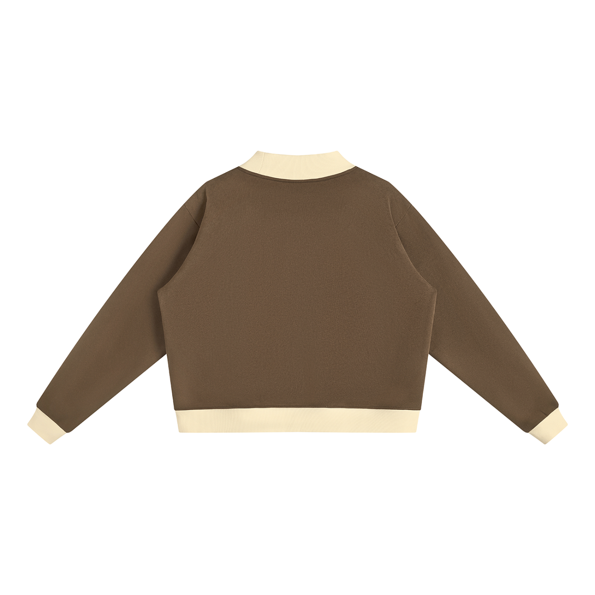 Women's Mock Neck Crewneck Sweatshirt in brown with apricot, alternate angle