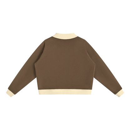 Women's Mock Neck Crewneck Sweatshirt in brown with apricot, alternate angle