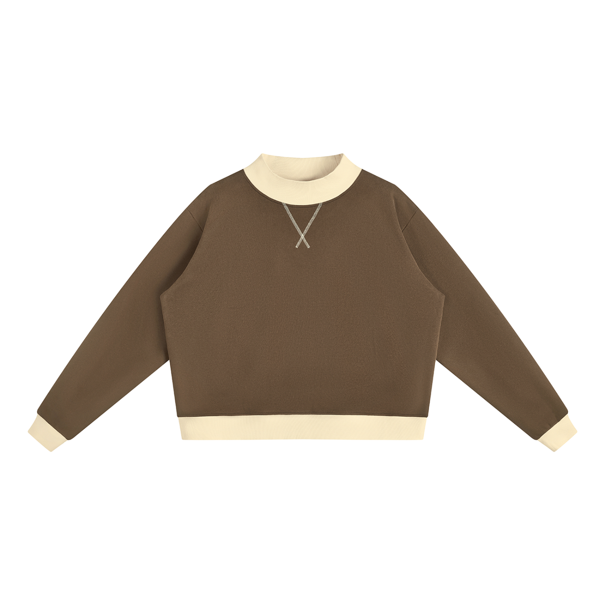 Women's Mock Neck Crewneck Sweatshirt in brown with apricot
