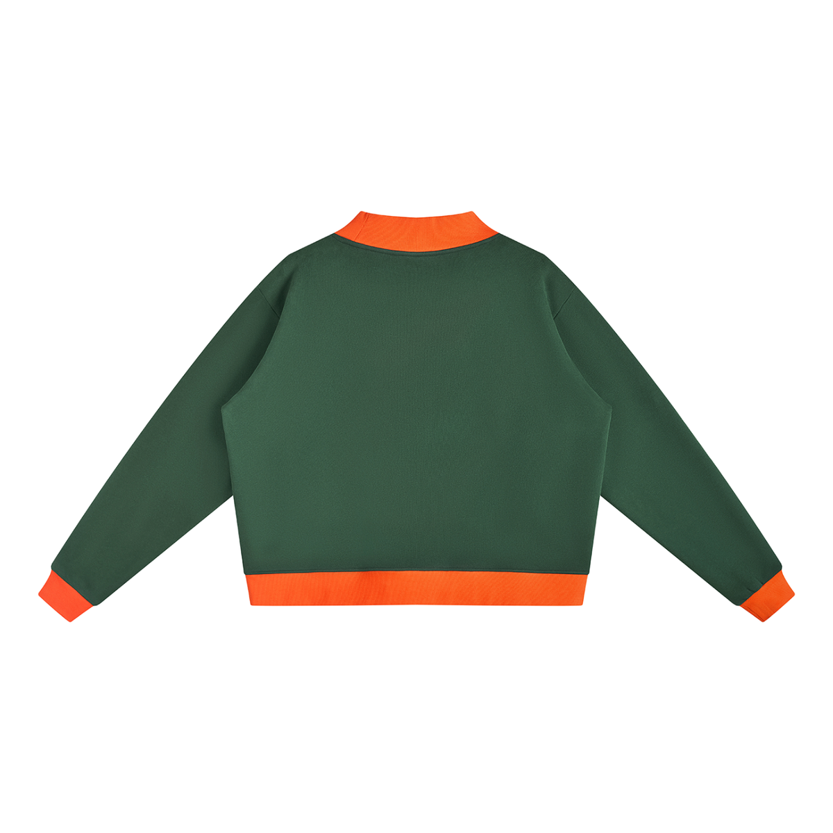 Women's Mock Neck Crewneck Sweatshirt in dark green with orange, alternate angle