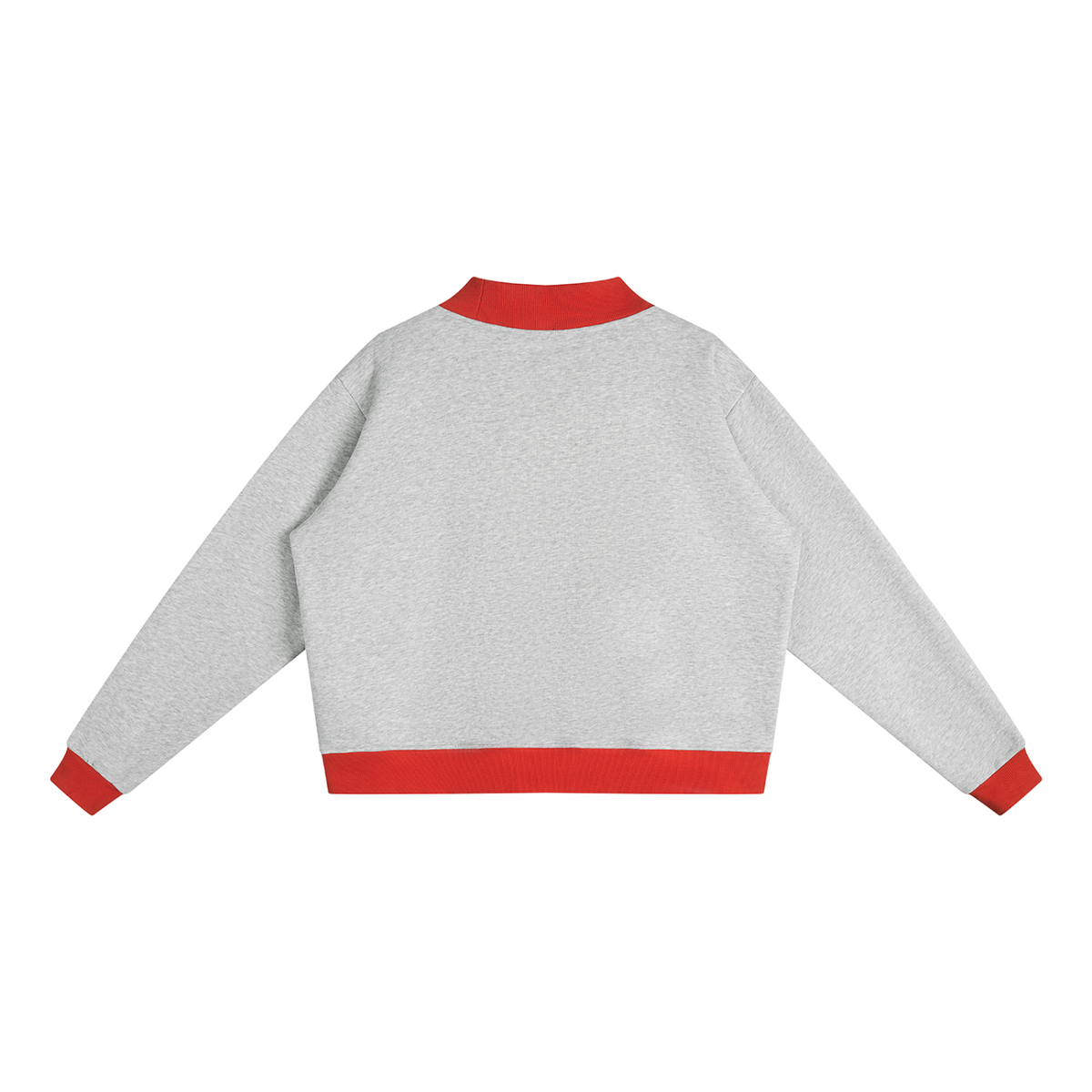 Women's Mock Neck Crewneck Sweatshirt in flower gray with red, alternate angle
