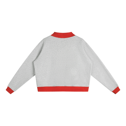 Women's Mock Neck Crewneck Sweatshirt in flower gray with red, alternate angle