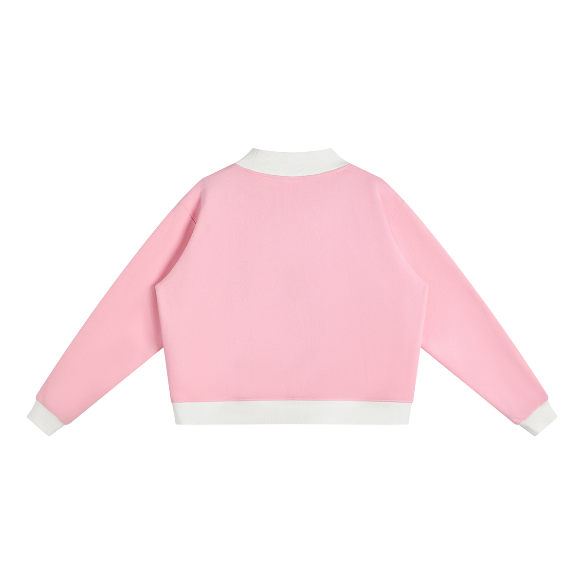 Women's Mock Neck Crewneck Sweatshirt in pink with white, alternate angle