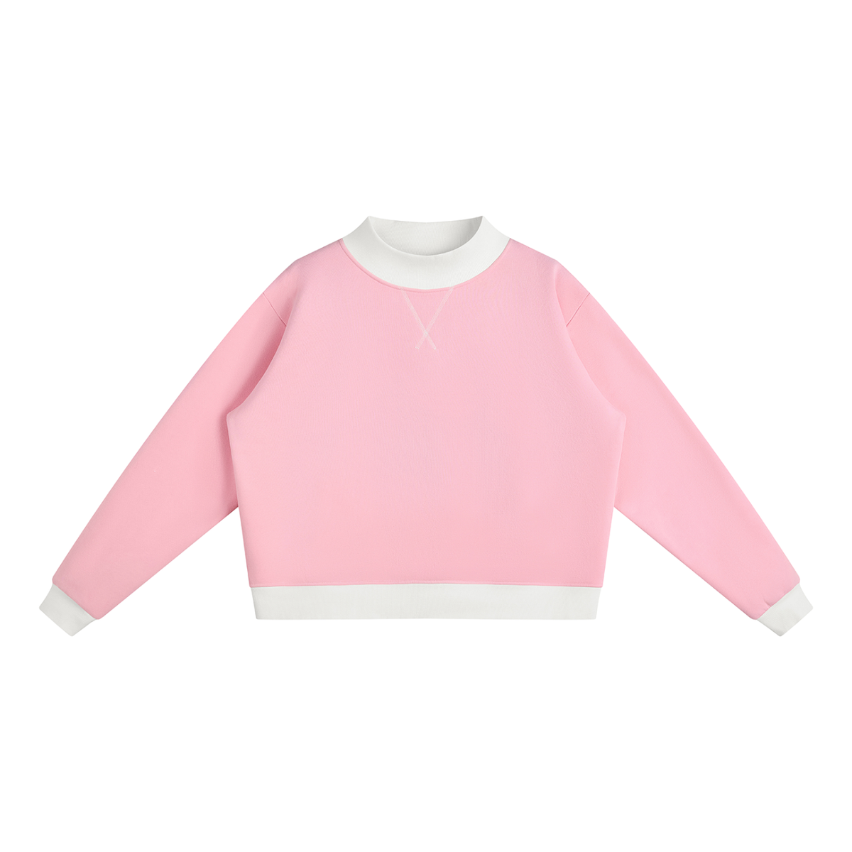 Women's Mock Neck Crewneck Sweatshirt in pink with white