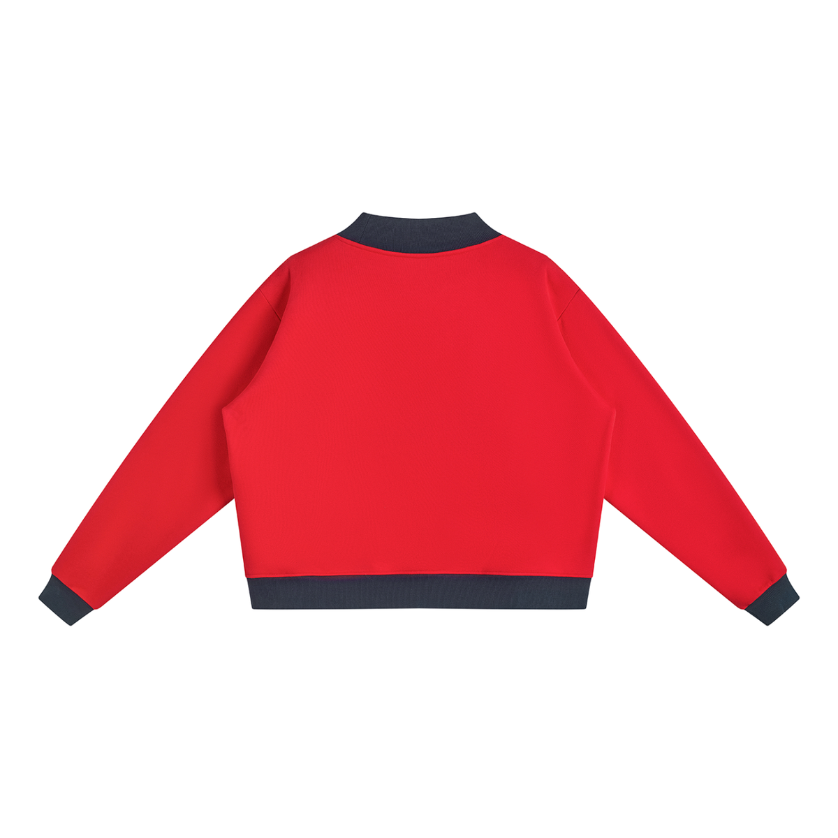 Women's Mock Neck Crewneck Sweatshirt in red with navy blue, alternate angle