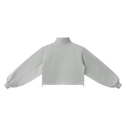 Women's Mock-Neck Quarter-Zip Sweatshirt in flower gray, alternate angle