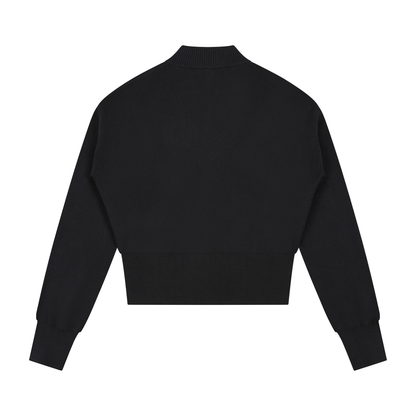 Women's Mock Neck Zip Up Cardigan in black, alternate angle
