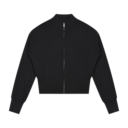 Women's Mock Neck Zip Up Cardigan in black