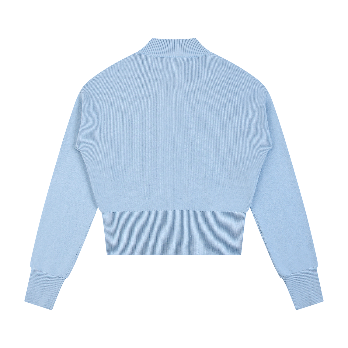 Women's Mock Neck Zip Up Cardigan in blue, alternate angle