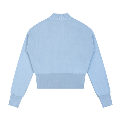 Women's Mock Neck Zip Up Cardigan in blue, alternate angle