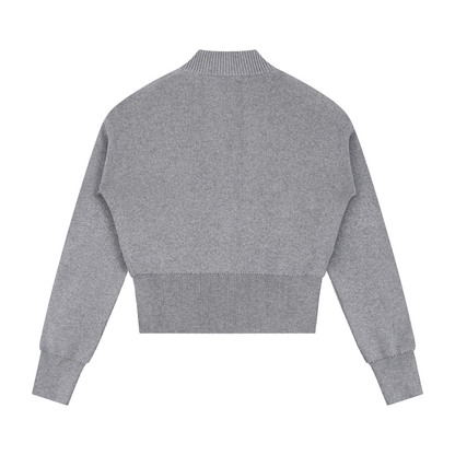 Women's Mock Neck Zip Up Cardigan in flower gray, alternate angle