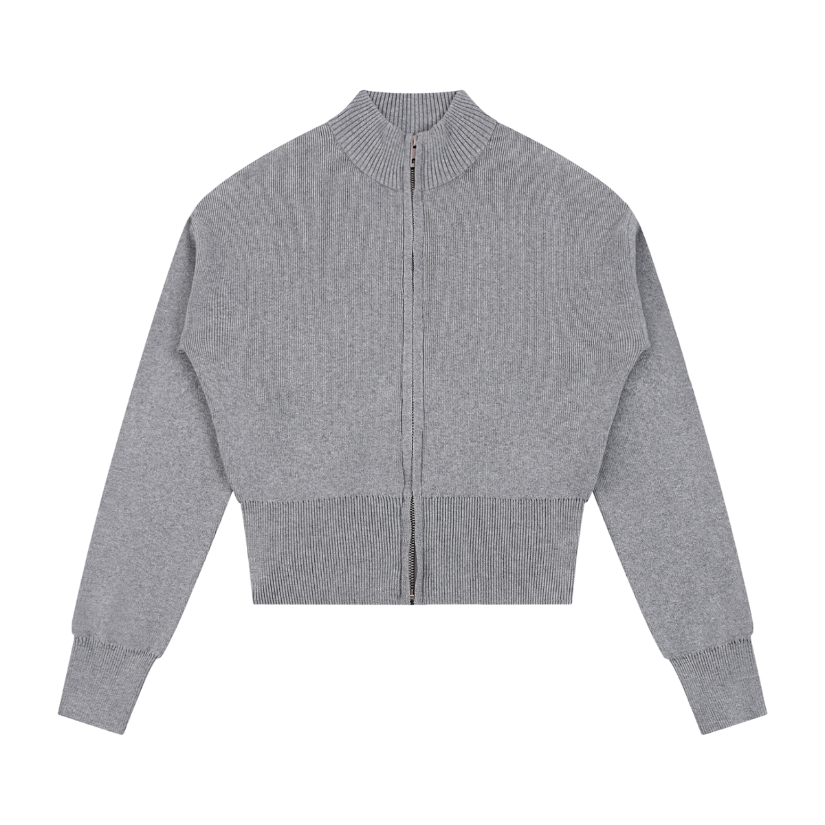Women's Mock Neck Zip Up Cardigan in flower gray