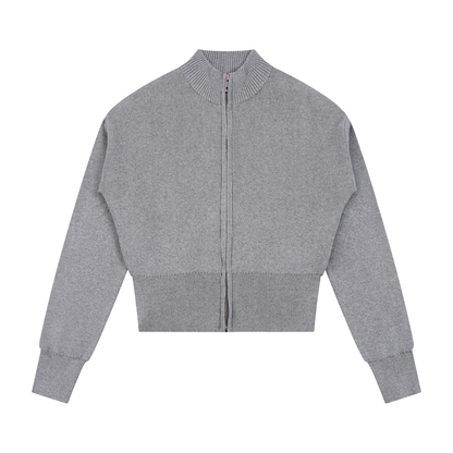 Women's Mock Neck Zip Up Cardigan in flower gray