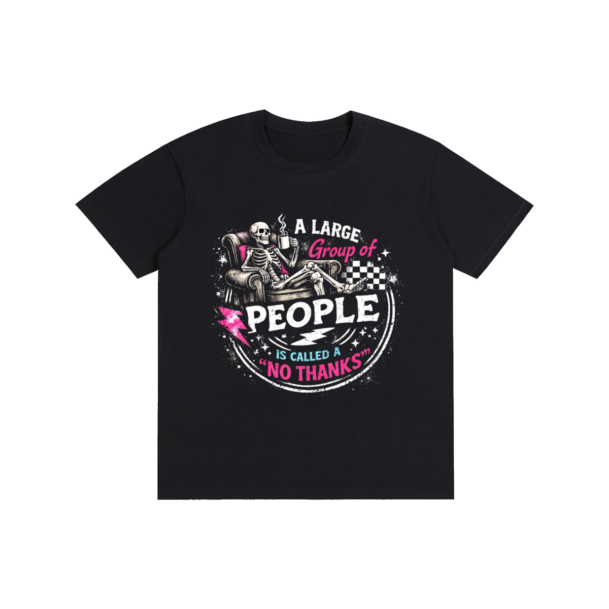 Women’s No Thanks Skeleton Lightweight Cotton T-Shirt - Black