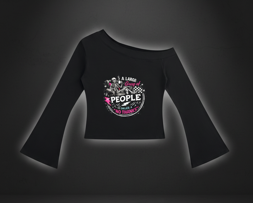 Women’s No Thanks Skeleton off-shoulder bell sleeve top in black