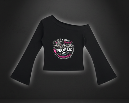 Women’s No Thanks Skeleton off-shoulder bell sleeve top in black