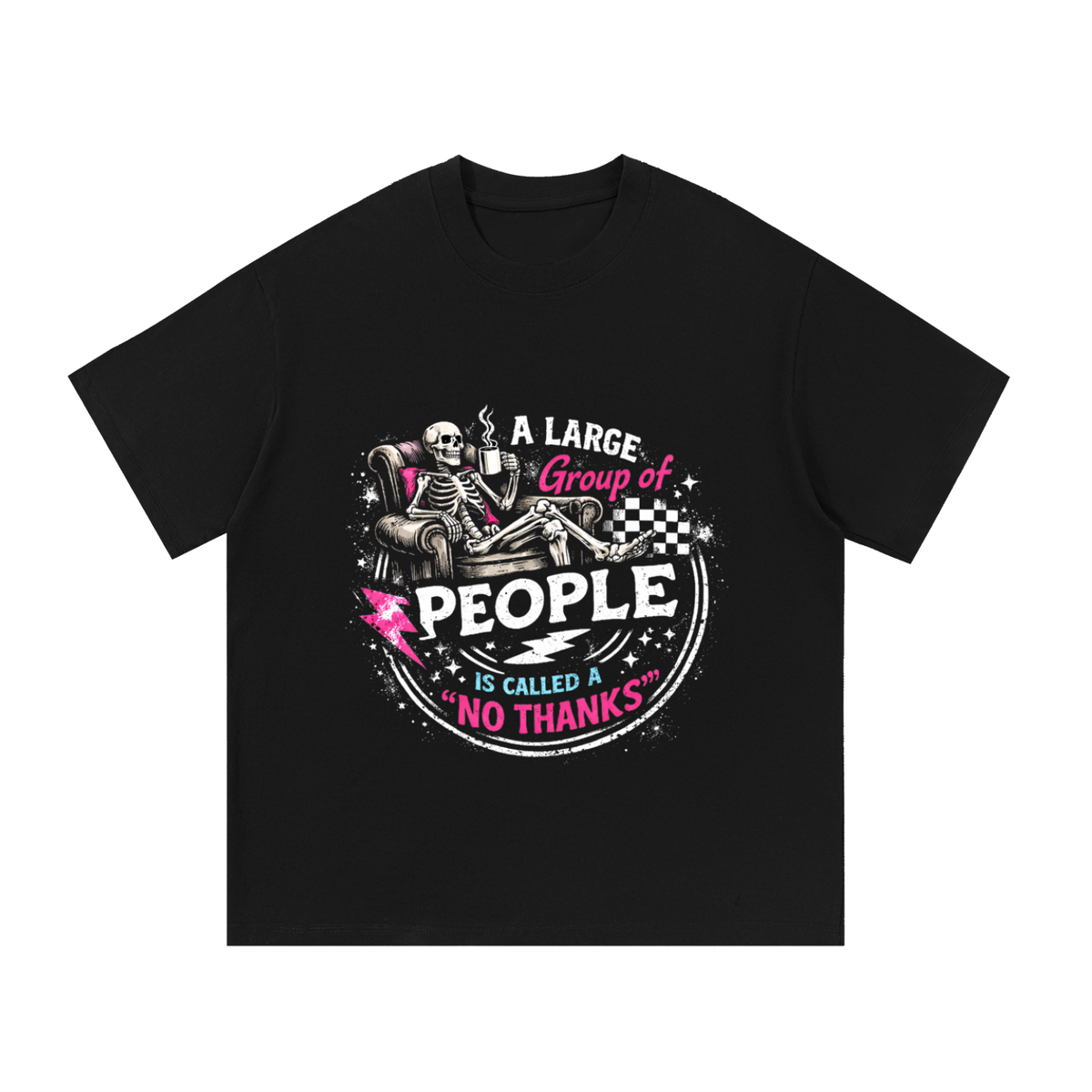 Women’s No Thanks Skeleton Oversized Heavyweight Cotton T-Shirt - Black