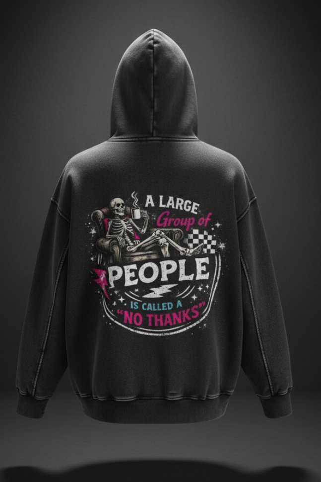 Women’s No Thanks Skeleton snow-wash oversized fleece hoodie in black