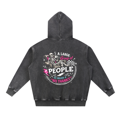 Women’s No Thanks Skeleton Snow-Wash Oversized Fleece Hoodie - Black – product image 1