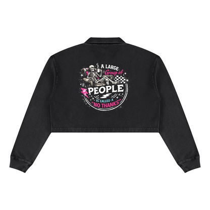 Women’s No Thanks Skeleton Vintage Wash Cropped Sweatshirt - Black